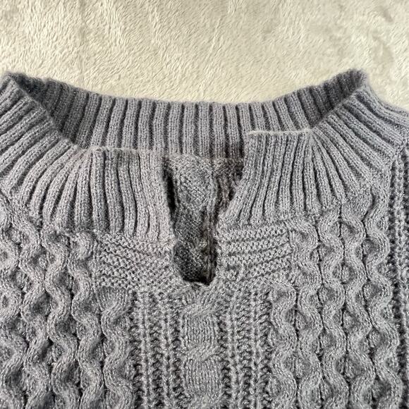 Mens Cable Knit Sweater Gray SZ L Ribbed Waffle - Picture 4 of 13